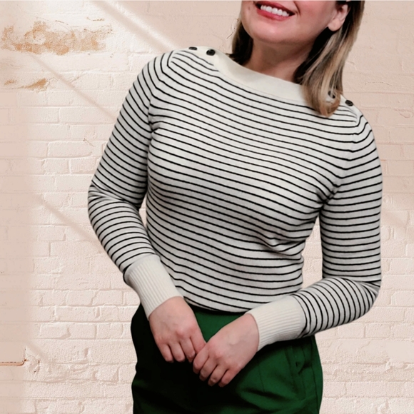 Demylee New York Striped Cashmere Boatneck Sweater Size Medium - Picture 3 of 8